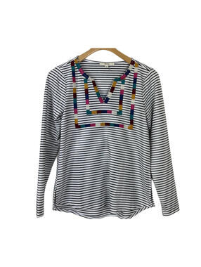 Andree Boho Stripe Pop Over White Embroidered Tunic White Rainbow S Small Aztec